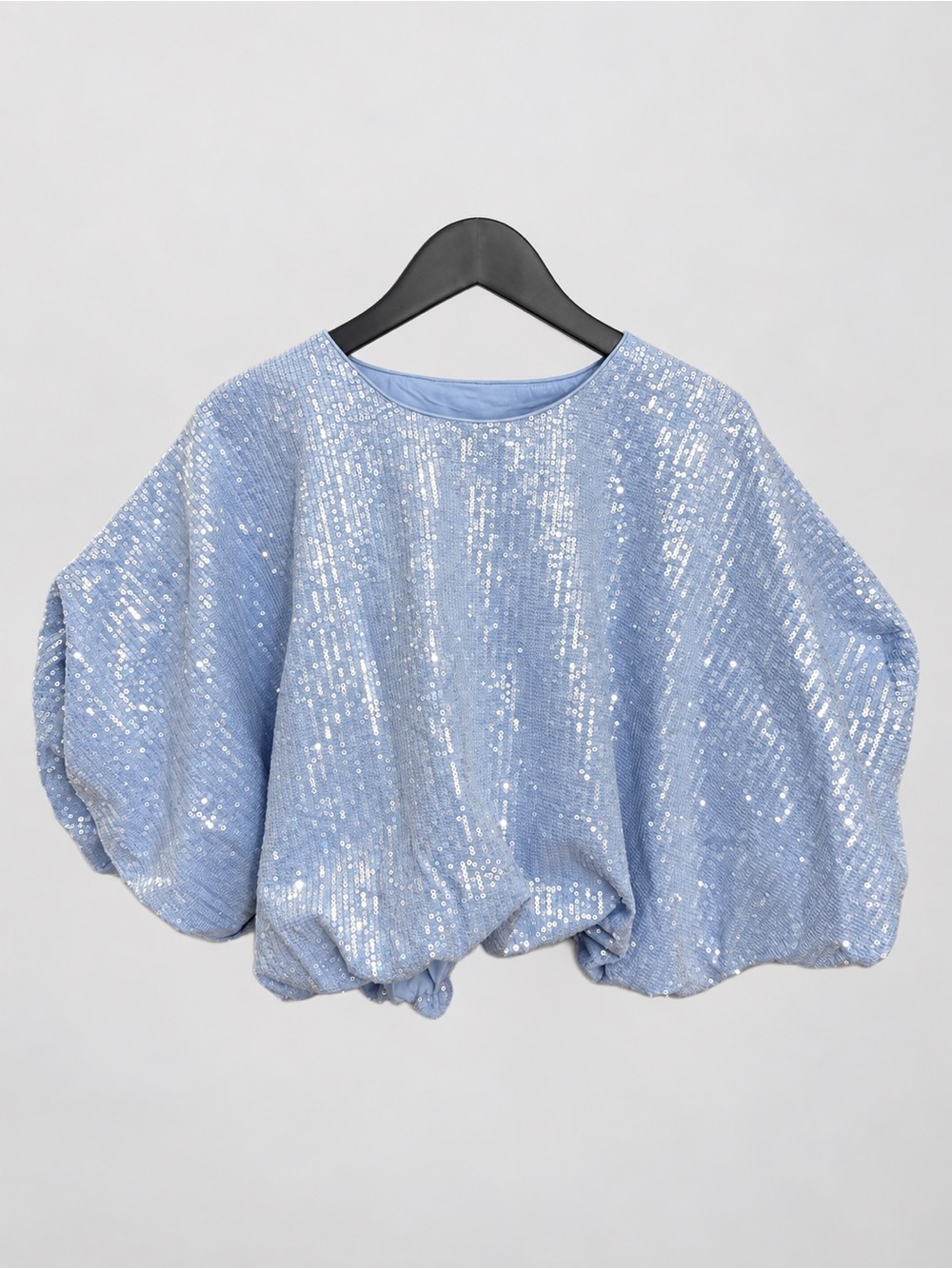 NWT Endless Rose Sequin Voluminous Crop Top Powder Blue Women’s L